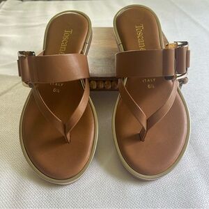 Toscanella Sandals Size 6.5 Congnac Double Strap SlipOn OpenToes Tortoise Buckle